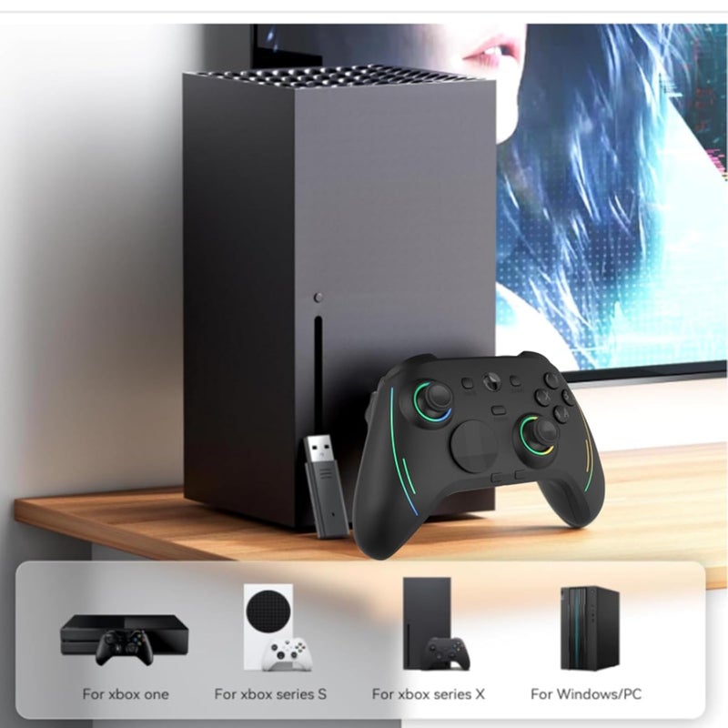 ROTOMOON HD151-S Wireless Game Controller with 7 Colors LED Lighting Compatible with Xbox One S/X, Xbox Series S/X, with 2.4G Wireless Adapter, 3.5mm Audio Jack Gaming Gamepad, Turbo/Programmable - Image 2